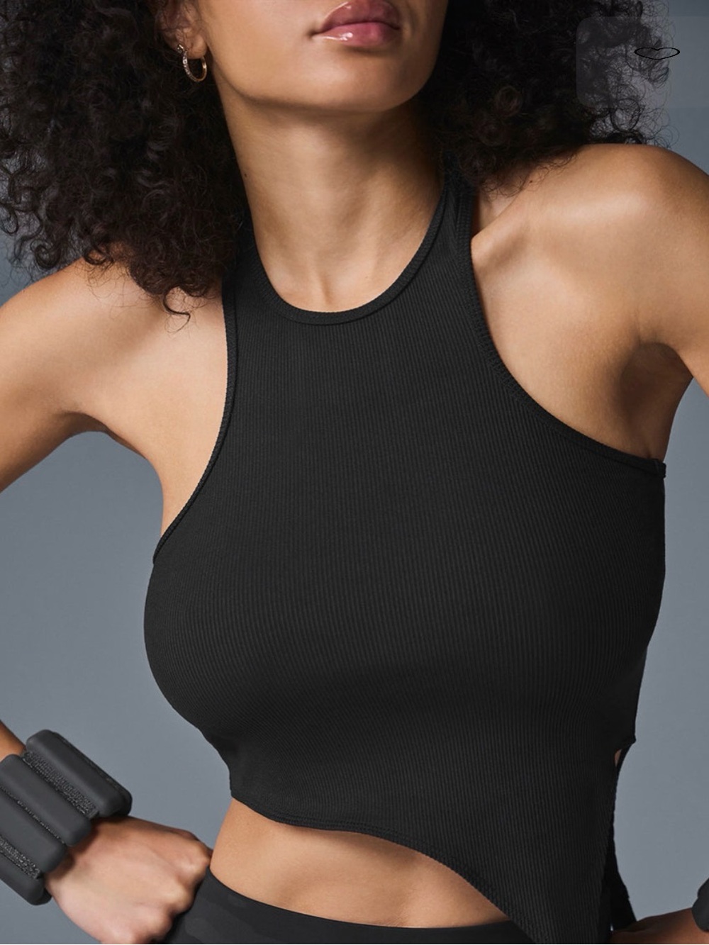 NWT alo Black Ribbed Asymmetric Cropped Tank